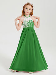 Abiti Da Damigella Lunghi In Chiffon Top In Pizzo Verde