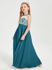 Abiti Da Damigella Lunghi In Chiffon Top In Pizzo Blu Inchiostro