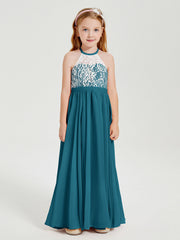 Abiti Da Damigella Lunghi In Chiffon Top In Pizzo Blu Inchiostro