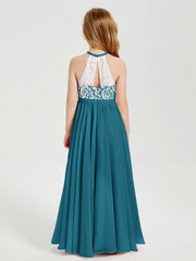 Abiti Da Damigella Lunghi In Chiffon Top In Pizzo Blu Inchiostro