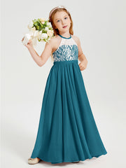 Abiti Da Damigella Lunghi In Chiffon Top In Pizzo Blu Inchiostro