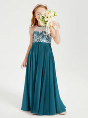Abiti Da Damigella Lunghi In Chiffon Top In Pizzo Blu Inchiostro