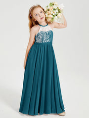 Abiti Da Damigella Lunghi In Chiffon Top In Pizzo Blu Inchiostro