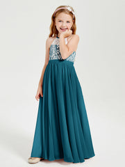 Abiti Da Damigella Lunghi In Chiffon Top In Pizzo Blu Inchiostro