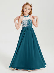 Abiti Da Damigella Lunghi In Chiffon Top In Pizzo Blu Inchiostro