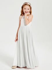 Abiti Da Damigella Lunghi In Chiffon Top In Pizzo Avorio