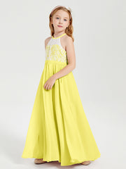 Abiti Da Damigella Lunghi In Chiffon Top In Pizzo Limone
