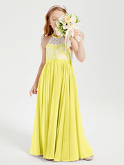 Abiti Da Damigella Lunghi In Chiffon Top In Pizzo Limone