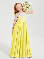 Abiti Da Damigella Lunghi In Chiffon Top In Pizzo Limone