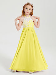 Abiti Da Damigella Lunghi In Chiffon Top In Pizzo Limone