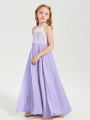 Abiti Da Damigella Lunghi In Chiffon Top In Pizzo Lilla