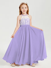 Abiti Da Damigella Lunghi In Chiffon Top In Pizzo Lilla
