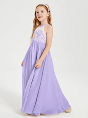 Abiti Da Damigella Lunghi In Chiffon Top In Pizzo Lilla