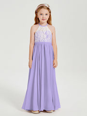 Abiti Da Damigella Lunghi In Chiffon Top In Pizzo Lilla