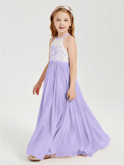 Abiti Da Damigella Lunghi In Chiffon Top In Pizzo Lilla