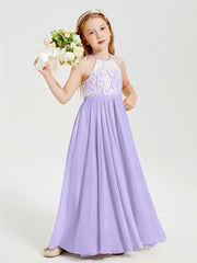 Abiti Da Damigella Lunghi In Chiffon Top In Pizzo Lilla