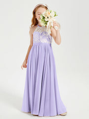 Abiti Da Damigella Lunghi In Chiffon Top In Pizzo Lilla
