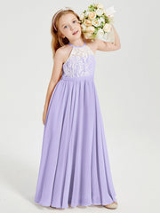 Abiti Da Damigella Lunghi In Chiffon Top In Pizzo Lilla
