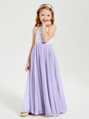 Abiti Da Damigella Lunghi In Chiffon Top In Pizzo Lilla