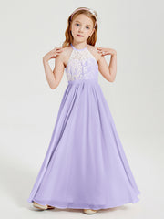 Abiti Da Damigella Lunghi In Chiffon Top In Pizzo Lilla