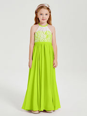 Abiti Da Damigella Lunghi In Chiffon Top In Pizzo Verde Lime