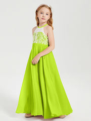 Abiti Da Damigella Lunghi In Chiffon Top In Pizzo Verde Lime