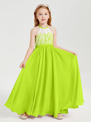 Abiti Da Damigella Lunghi In Chiffon Top In Pizzo Verde Lime