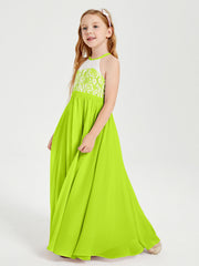 Abiti Da Damigella Lunghi In Chiffon Top In Pizzo Verde Lime