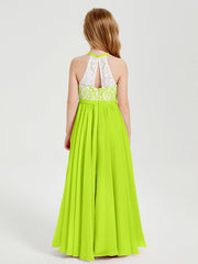 Abiti Da Damigella Lunghi In Chiffon Top In Pizzo Verde Lime