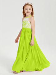 Abiti Da Damigella Lunghi In Chiffon Top In Pizzo Verde Lime