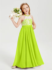 Abiti Da Damigella Lunghi In Chiffon Top In Pizzo Verde Lime