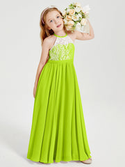 Abiti Da Damigella Lunghi In Chiffon Top In Pizzo Verde Lime
