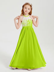 Abiti Da Damigella Lunghi In Chiffon Top In Pizzo Verde Lime