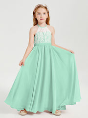 Abiti Da Damigella Lunghi In Chiffon Top In Pizzo Verde Menta