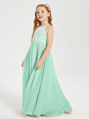 Abiti Da Damigella Lunghi In Chiffon Top In Pizzo Verde Menta