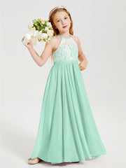Abiti Da Damigella Lunghi In Chiffon Top In Pizzo Verde Menta