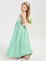 Abiti Da Damigella Lunghi In Chiffon Top In Pizzo Verde Menta