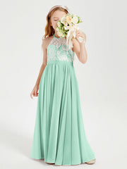 Abiti Da Damigella Lunghi In Chiffon Top In Pizzo Verde Menta