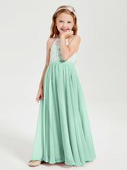 Abiti Da Damigella Lunghi In Chiffon Top In Pizzo Verde Menta