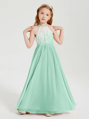 Abiti Da Damigella Lunghi In Chiffon Top In Pizzo Verde Menta