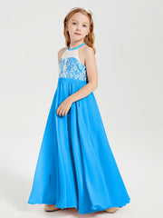 Abiti Da Damigella Lunghi In Chiffon Top In Pizzo Blu Oceano