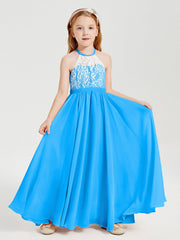Abiti Da Damigella Lunghi In Chiffon Top In Pizzo Blu Oceano