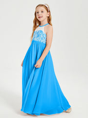 Abiti Da Damigella Lunghi In Chiffon Top In Pizzo Blu Oceano
