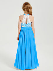 Abiti Da Damigella Lunghi In Chiffon Top In Pizzo Blu Oceano