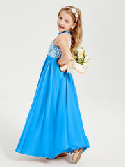 Abiti Da Damigella Lunghi In Chiffon Top In Pizzo Blu Oceano