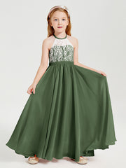 Abiti Da Damigella Lunghi In Chiffon Top In Pizzo Verde Oliva