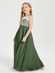 Abiti Da Damigella Lunghi In Chiffon Top In Pizzo Verde Oliva