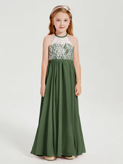 Abiti Da Damigella Lunghi In Chiffon Top In Pizzo Verde Oliva