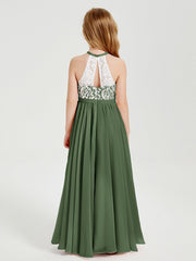 Abiti Da Damigella Lunghi In Chiffon Top In Pizzo Verde Oliva