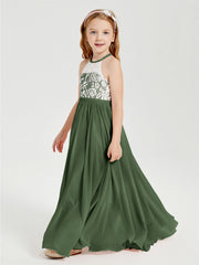 Abiti Da Damigella Lunghi In Chiffon Top In Pizzo Verde Oliva